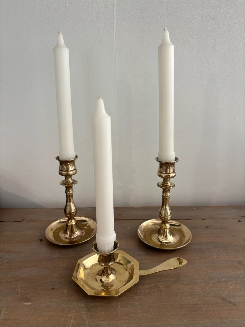 Vintage Gold Brass Candle Holders, Sticks, Made in England